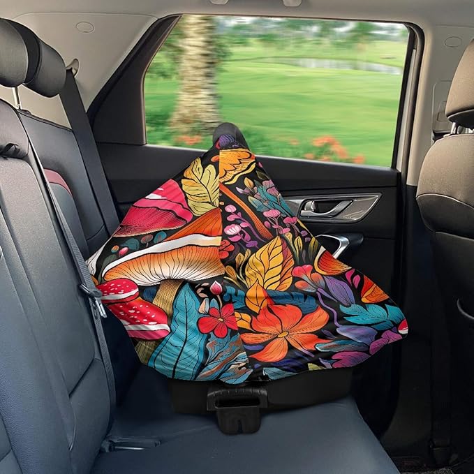Rainbow Mushroom Print Breathable Car Seat Canopies for Infant Girl Boys,Personalized Multi Nursing Cover Breastfeeding Cover Mom Scarf