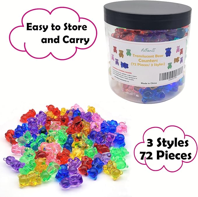 Counting Bears for Kids, 72 PCS Math Counters with Storage Box, Montessori Color Sorting & Counting Toys for Toddlers, Preschool Educational Math Manipulatives for STEM Learning (3 Styles)