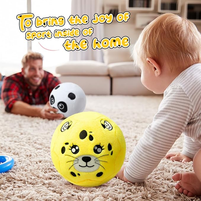 VangeBow Silent Indoor Soccer Balls for Toddlers 1-3, Inflatable Soft Plush Baby Toddler Soccer Ball Toys Gifts for 1 2 3 4 5 Year Old Boy Girl First Birthday Gift (Cheetah, Pump Include)