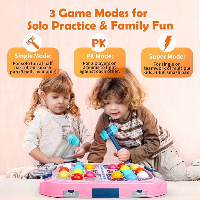 WAYKEE Whack a Game Mole, Toys for Ages 3-4 5-7 8-12 Girls Boys, Whack Game for Toddlers, Gifts for 3 4 5 6+ Year Old Girls Boys, Early Learning Educational Toys with 2 Hammers Sound & Light
