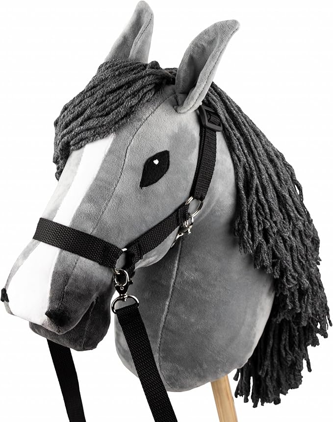 SKIPPI Hobby Horse - Realistic Grey Horse Head for Hobby Horsing Competitions, Large Size with Baton