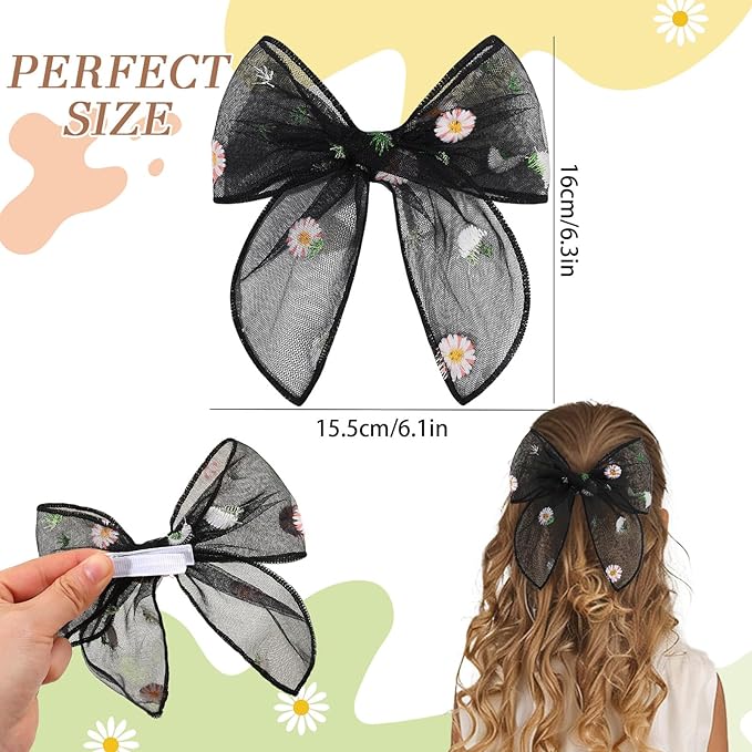 TOKUFAGU 7PCS Hair Bows for Girls, Tulle Daisy Hairs Barrettes Colorful Alligator Clips Wedding Hair Accessories for Girls Infants Toddler Teens Women Party