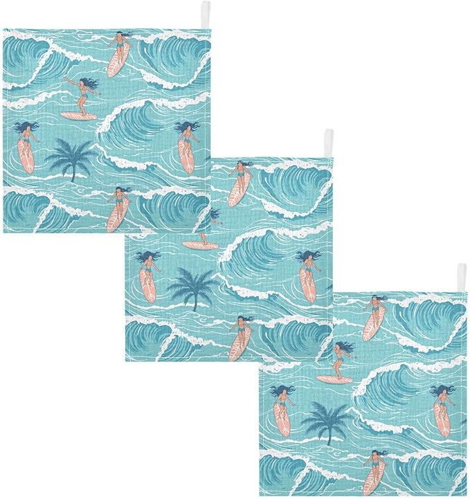 vvfelixl Baby Muslin Washcloths Summer Girl Surfing Baby Burp Cloths Cotton Babys Face Towel for Newborn Infants Boys Girls Soft and Absorbent 11.8 X 11.8 in, 3 Pack