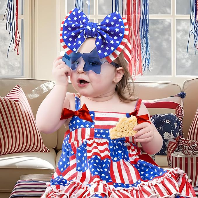 4th of July Headbands for Baby Girl 7'' Independence Day Hair Bow for Newborn Infant Toddler Kids American Flag Headwarp Accessories