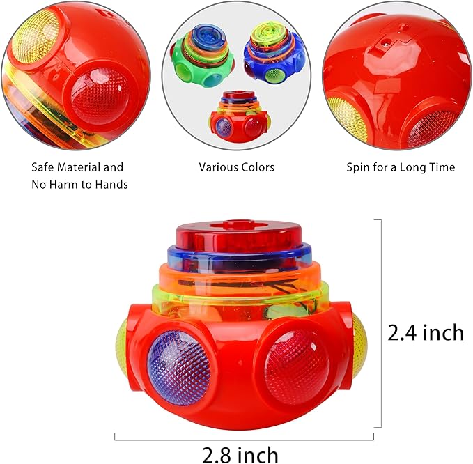 PROLOSO 12 Pack Led Spinning Tops Peg Top Light Up Music Spin Toys Glow in the Dark Party Supplies Gift Multicolored