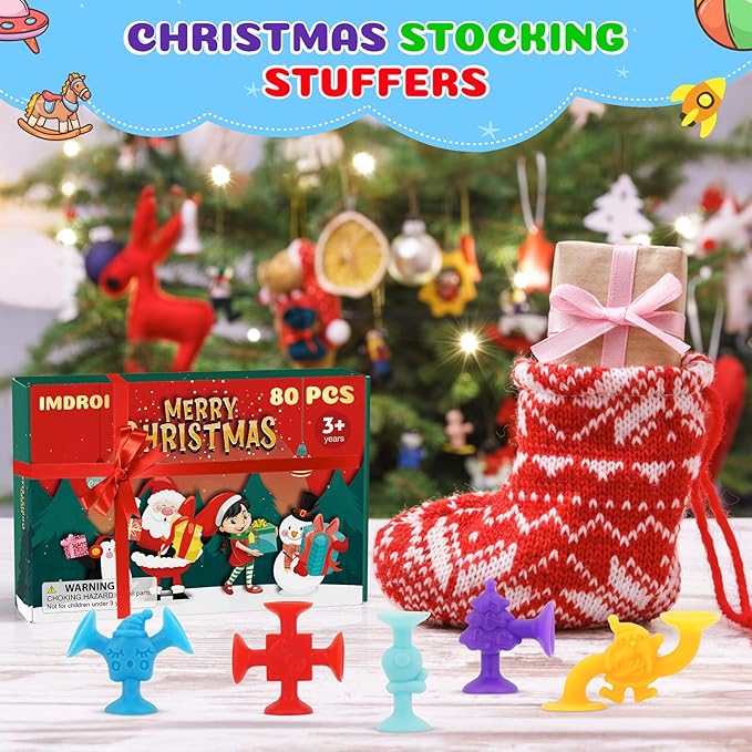 Kids Stocking Stuffers, 80pcs Christmas Sution Cup Toys for Party Favors, Class for Students, Sensory Fidget Toy for Classroom Gifts