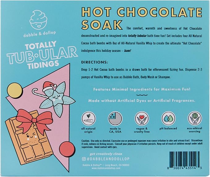 Dabble & Dollop Hot Chocolate Soak - Kids Bath Bomb & Bubble Bath Set – Cocoa Bath Bombs and Vanilla Whip 3-in-1 Shampoo, Body Wash & Bubble Bath (5-Piece Set)
