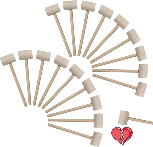 18 Pcs Mini Wooden Hammers Toy for Kids, Natural Wood Breakable Heart Hammers for Chocolate