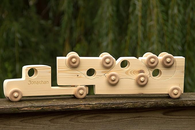 Wooden Toy Truck with Toy Cars - Personalized Toy - Semi Trailer Push Toy for Children and Toddlers