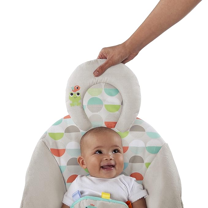 Bright Starts Baby Bouncer Soothing Vibrations Infant Seat - Taggies, Music, Removable -Toy Bar, 0-6 Months Up to 20 lbs (Happy Safari)