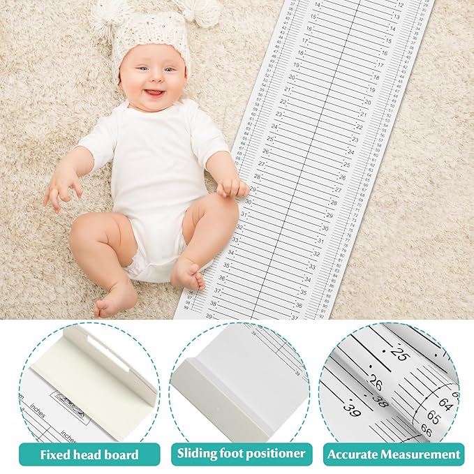 Baby Height Measurement Mat with Fixed Headboard and Sliding Foot Positioner Skin Friendly Infant Measuring Tape for Newborns and Toddlers Washable Growth Chart for Nursery and Home Use