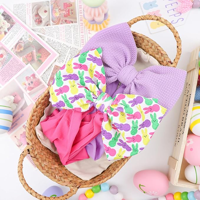Easter Bows for Girls Rabbit Cheer Bow Baby Girl Headbands Easter Bunny Hairbands Hair Accessories Hair Bows for Girls Infant Easter Gift