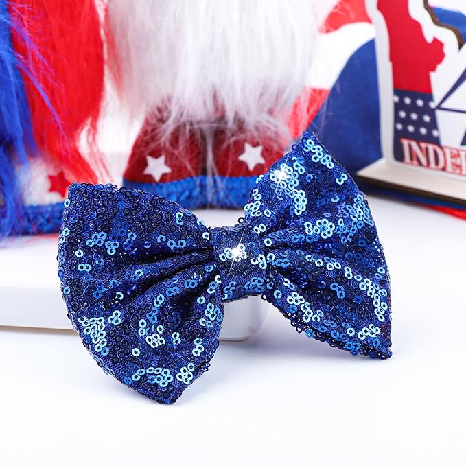 4th of July Alligator Clips with Sequins, Sparkly Glitter Hair Accessories for Toddler Girls - Patriotic Blue Baby Gift