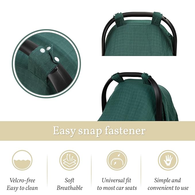 Meracorallo Muslin Baby Car Seat Cover, Lightweight Breathable Soft Infant Carrier Cover Carseat Canopy for Baby Boys and Girls, Green