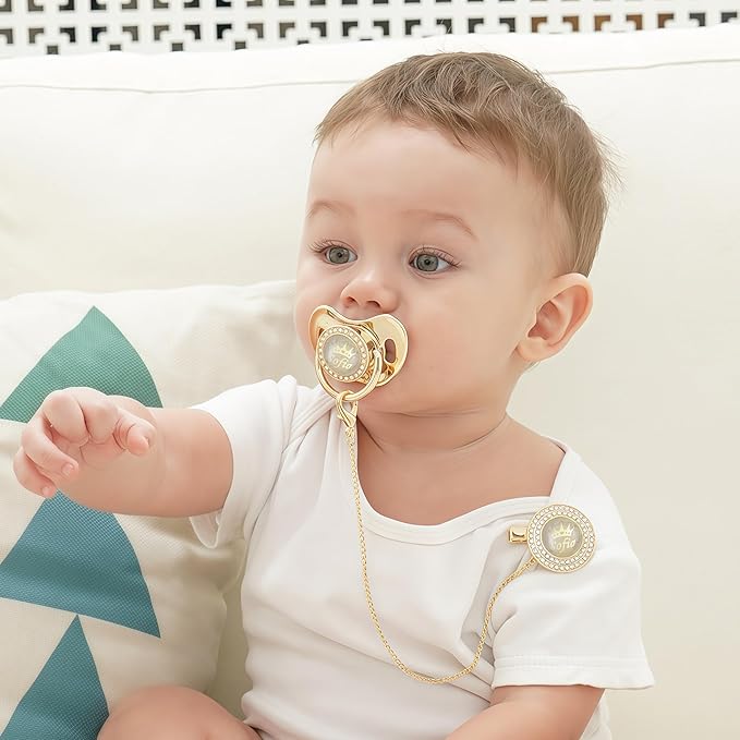 Personalized Bling Pacifier Box and Pacifier Set Unique Gift to New Bron Baby Baby Shower Gift (Gold)