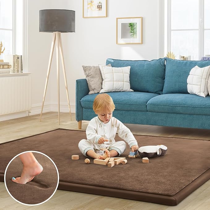 Baby Play Mat for Floor Nursery Rug Muscle Mat Area Rug Playroom Rug 79"x110" Playpen Mat Memory Foam 1.3" Thick Crawling Mat for Babies,Toddlers, Infants, Kids,Chestnut