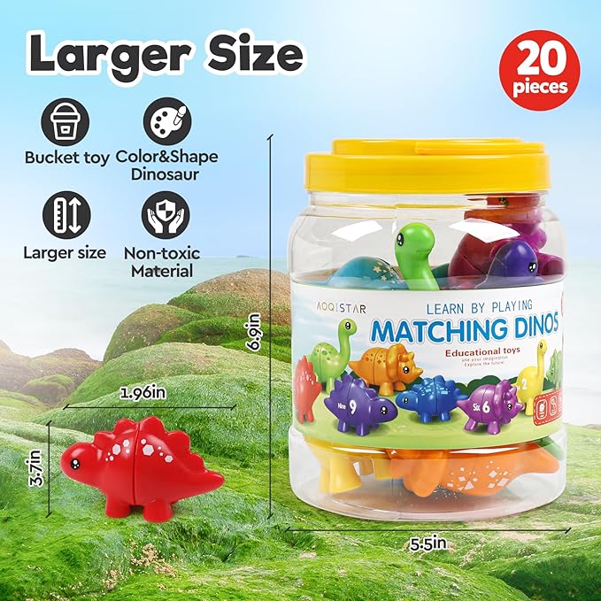 Montessori Matching Dinosaurs Toy, Color and Shapes Recognition, Snap and Pattern Match Game Preschool Learning Toys Homeschooling Class Activity Teaching Tool, Birthday Gift for Kids boys & Girls