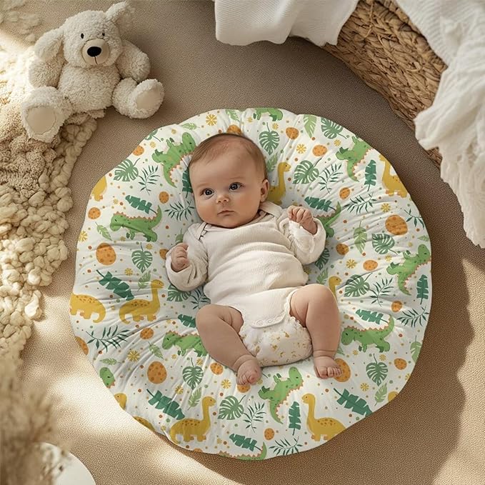 Cartoon Palm Leaf and Dinosaur Newborn Lounger Cover Removable Soft Slipcover for Newborn Baby Padded Lounger Infant Floor Seat Cover for Boys Girls Baby Essentials