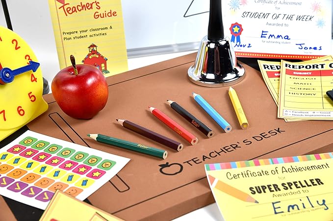 Dr. STEM Toys - Play Teacher Role-Play Set Includes Reusable White Board, Bell, Report Cards, for Home or Classroom, Over 30 Pieces Included, Gift for Kids, Complete Set