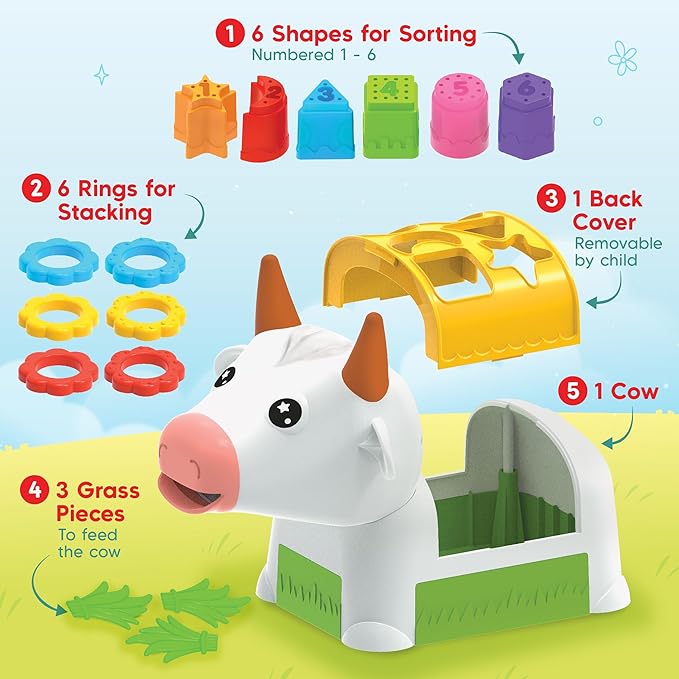 Imagimake Cow Shape Sorter | Leaps & Bounds Baby Toys 12-18 Months | Learning Toys for 1+ Year Old & Toddlers | 5-in-1 Play & Learn | Stacking, Sorting & Pretend Play | Birthday Gifts for 1 Year Old