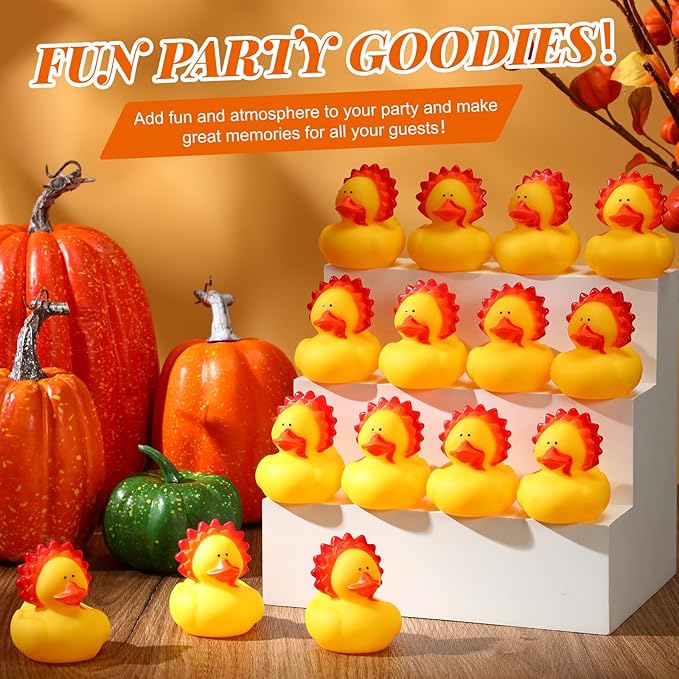Realspring 24 Pcs Rubber Ducks Bulk Halloween Rubber Ducks Goodie Bag Fillers Trick or Treat Supplies for Thanksgiving Christmas Party Favors Gift(Turkey)