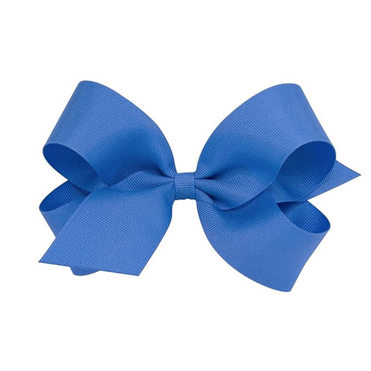 Wee Ones Girls' Classic Grosgrain Hair Bows with Plain Wrap Center, No-Slip Hair Clip, Handmade, Capri Blue, Large