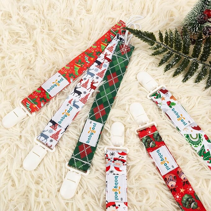 babygoal Christmas Pacifier Clips, 6 Pack Binky Paci Holder and Leash Fits for Most Pacifiers,Binkies and Xmas Gift