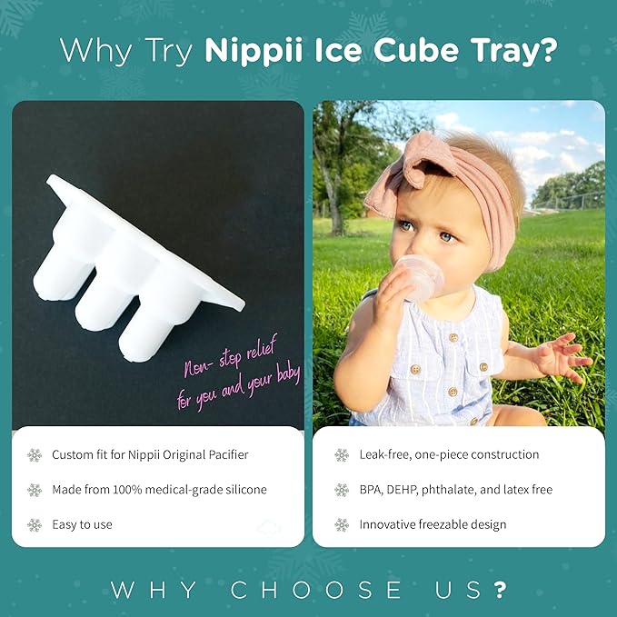 Nippii Ice Cube Tray for Freezable Teether Pacifier - BPA Free Silicone Ice Cube Trays for Freezer - Designed to Fit Nippii Teething Pacifier - Ideal for Baby Teething Relief - Makes 6 Small Ice Cubes