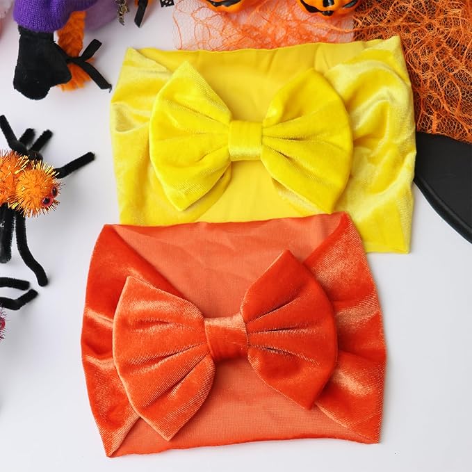 Velvet Halloween Baby Headbands Big Bows for Baby Girls Velvet Soft Hairbands Bows Wide Head Wrap Orange Hair Accessories for Newborn, Infant Toddlers 0-6Months