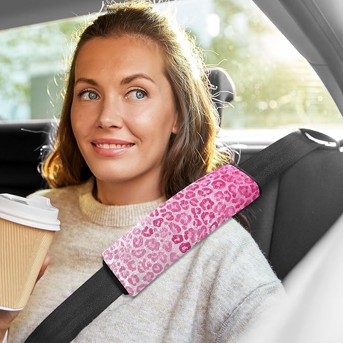 2 Pack Seatbelt Covers Seat Belt Cover Pad for Adults Boys Girls Car Seat Strap Covers Pads Cushion Universal Shoulder Strap Pad Protector for Backpack Camera Bag 10x7.7Inch Gradient Pink Leopard Prin