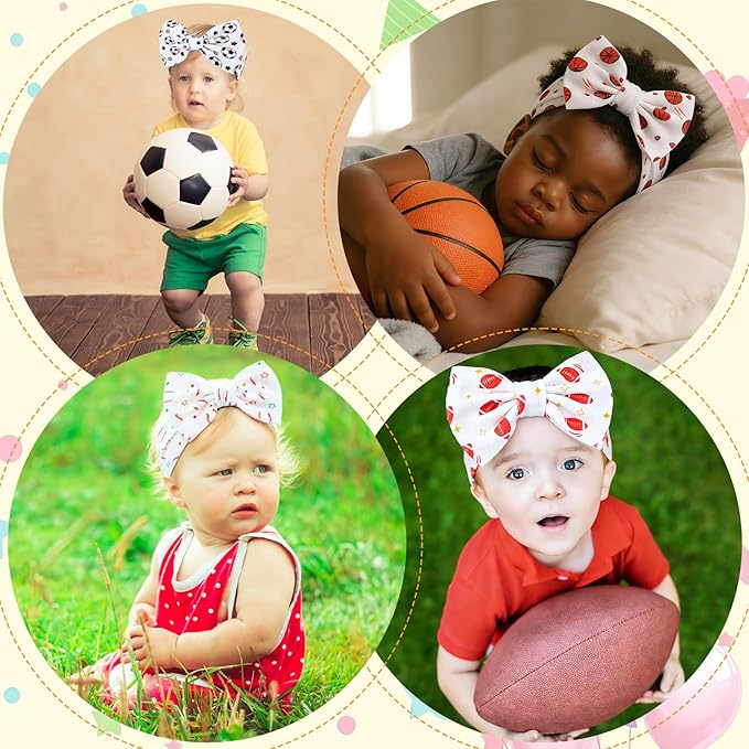 JATEBI 4 Pack Baby Girl Headbands Sporty Ball Bow Hair Accessories Football Baseball Basketball Hairbands for Newborn Infants Toddlers