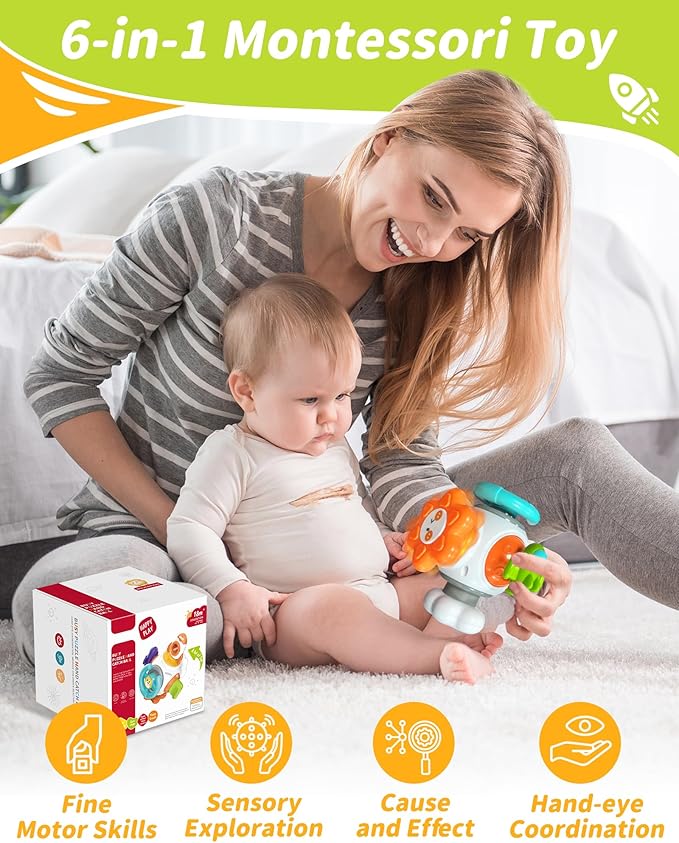 Kidific Montessori Sensory Toys for Toddlers, Activity Busy Cube for 18 Months 2 3 Year Old Boy Girl, Travel Plane Cars Learning Educational Toys for Baby Toddler Birthday Gifts