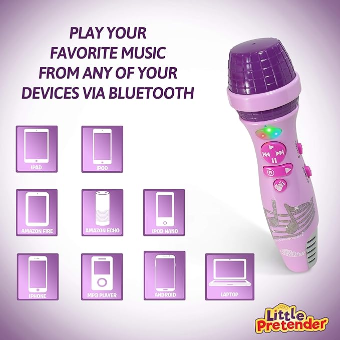 Little Pretender Kids Karaoke Microphone, Voice Changer Toys with 15 Pre-Installed Nursery Rhymes for Toddlers & Kid Age 3-5, Bluetooth Microphones for Singing, Microphone for Ages 3 4 5 6+ Years Old