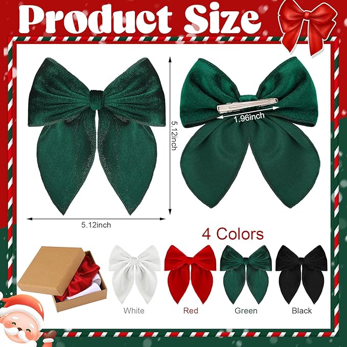 Christmas Hair Bows for Girls, 4 Pcs Velvet Bow Hair Clips, Fable Hair Accessories for Little Girls Toddler Kids (Medium, 5in)
