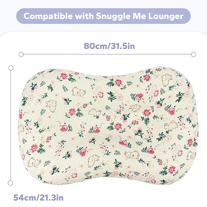 FUNUPUP Muslin Baby Lounger Cover Compatible with Snuggle Me Lounger, Infant Lounger Pillow Cover for Newborn, Removable Newborn Lounger Cover for Boys and Girls, Only Cover, Pink Flower