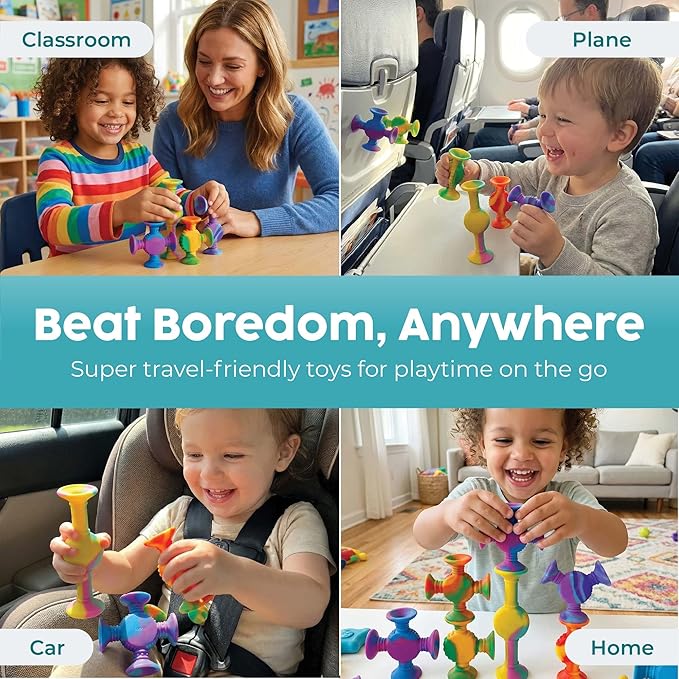 BUNMO Rainbow Textured Suction Toys – 10 Pack | Bath Toys and Suction Toys | Silicone Kids Bath Toys for Kids Ages 3+ | Bathtub Toys, Shower Toys & Travel | BPA-Free
