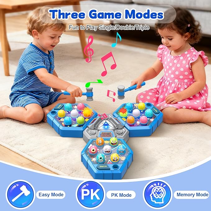 Whack Game Mole for Toddlers, Toys for 3 4 5 6 7+ Year Old Boys Girls,Pounding Toys for Age 3-8, Birthday Gift for 3-12 Year Old Boys Girls, Interactive Educational Toys with 3 Modes,1-3 Player