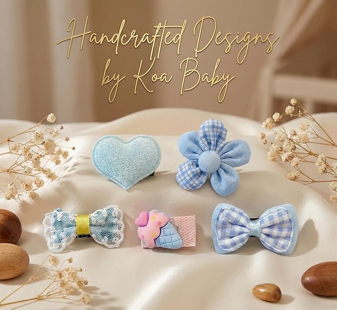 Baby Girl Hair Clips Non Slip for Thin to Thick Hair - No Damage Soft Barrettes for Newborn Infant Toddler - Cute Cartoon Hair Accessories Set (Blue)