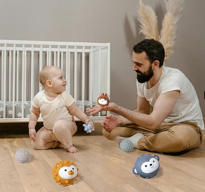 Baby Soft Textured Multi Soft Ball Gift Sets,Sensory Balls for Toddlers 06-18 Months,Cute Animal Shapes Sensory Ball for Babies,Montessori Toys for Babies 6-18 Months 6 Pack(Standard Edition)