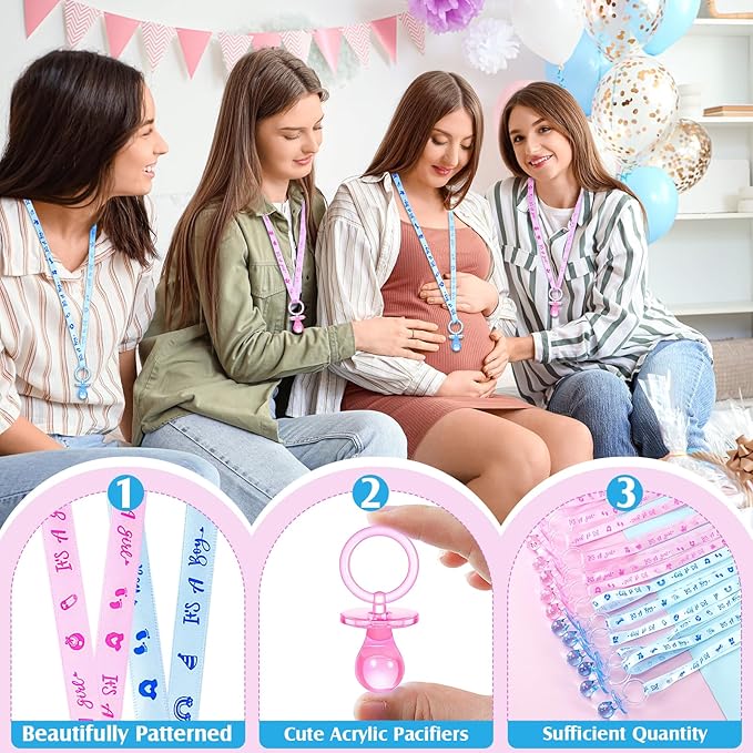 100 Pieces Baby Shower Pacifiers Necklace, Cute Acrylic Pacifier Necklaces for Chupones para Baby Shower Games Charm, Party Favors, Decorations DIY, Gender Reveal Table Scatter(Pink&Blue)