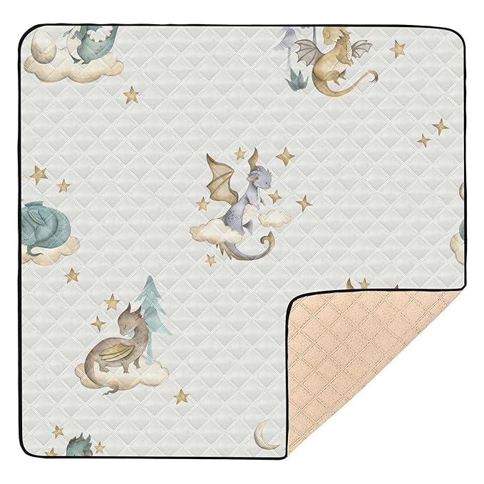Dragon Animals Watercolor Baby Playmat Washable Playroom Crawling Mat Non-Slip Play Mats for Floor 50x50 Playpen Mat