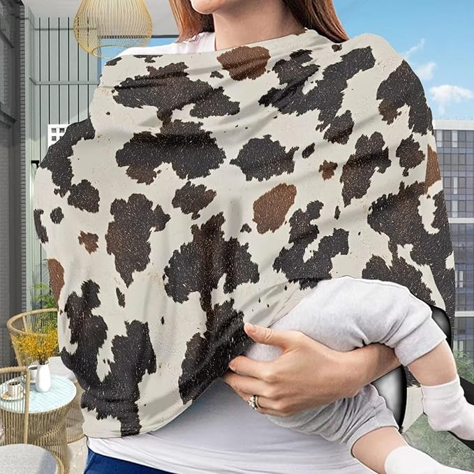Cow Print Car Seat Covers Canopy Cover - Multi-use Cover Carseat Canopy, Breathable Breastfeeding Cover, Easy to Install Car Seat Covers for Bbies