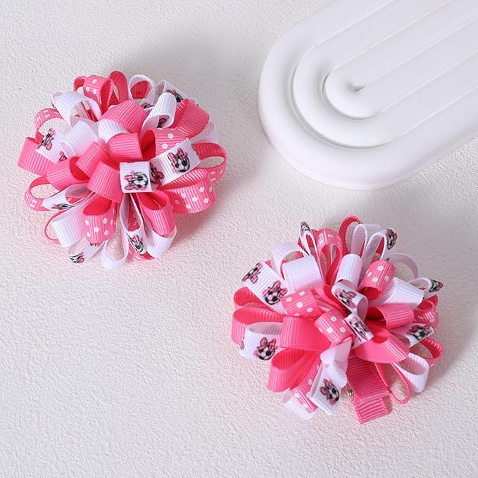 Soccer Korker Cheer Bows Hair Clips Girls 4pc Cute Pink & White Football Sport Curly Corker Ribbon Alligator Barrettes Game Day Accessories Soccer Moms Kids Player Birthday Gift