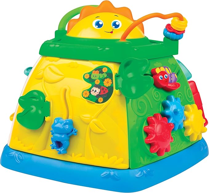 winfun Lil Greenthumb Activity Cube for Babies 6 Months+ | Educational Toy with Lights, Music, Shape Sorter, Spinners, Sliding Animals | CPS Stage 2 Learning Toy | Battery Operated Fun