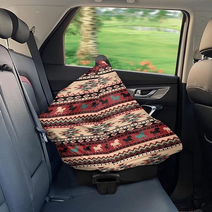 Native Running Horse Baby Stuff Car Seat Cover for Baby Carseat Covers for Girl Boy Stretchy Soft Breathable Breastfeeding Infant Car Seat Canopy Carrier Cover
