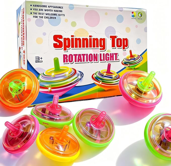 PROLOSO 100 Pcs Light Up Spinning Tops LED Flashing Spinners with Gyroscope