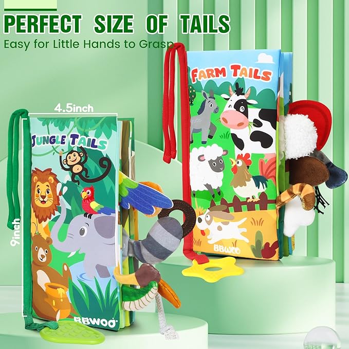 BBWOO Soft Baby Book Toy - Newborn Boy Girl Shower Gift - Tummy Time Toy for Infant 0-6 6-12 Months - Touch and Feel Sensory Crinkle Book with Teether - Baby Boy Girl Gift - Easter Basket Stuffers