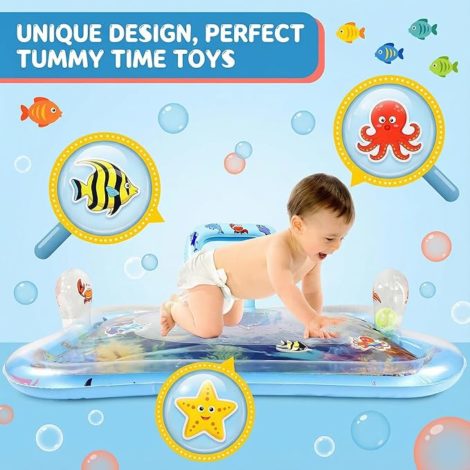 Inflatable Tummy Time Water Mat with Mirror – Portable Baby Play Mat for 0–12 Month Infants, Strengthen Muscles & Promote Sensory Development, Gift for Boys & Girls