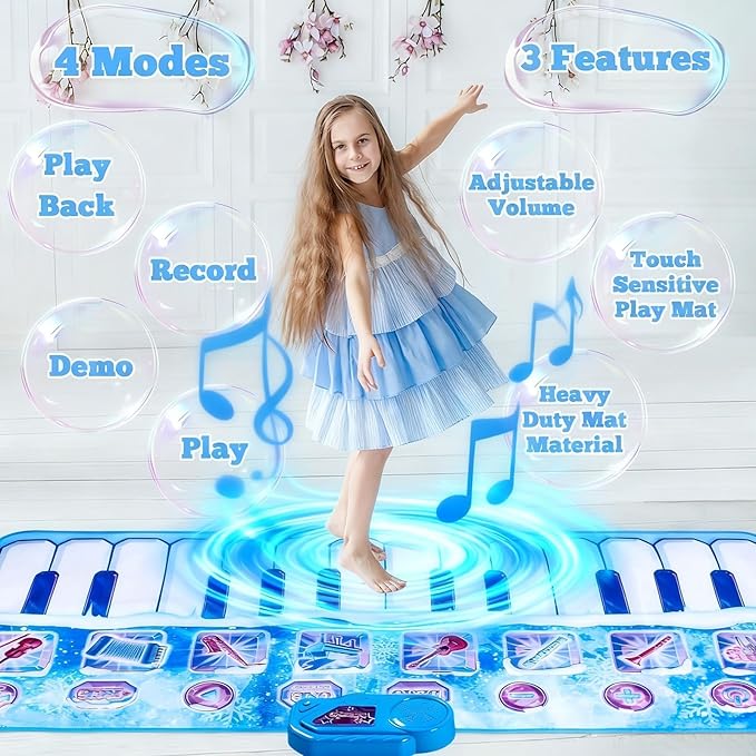 Lonfliness Piano Play Mat - 8 Instruments, 4 Play Modes, Volume Adjustable, 27.6x63in Floor Piano Mat, Ideal Gift for Dance Mat & Keyboard Mat Play Map