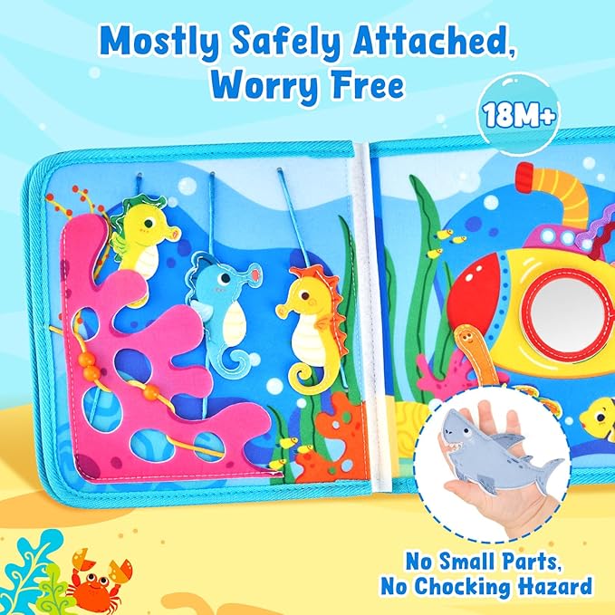JoyCat Ocean Busy Book for Toddlers 1-3 - Travel Toy Activity Book for 1 2 3 Year Old Boys Girls, Educational Travel Toy with Sea Animals & Life Skills, Easter Basket Stuffers Kid, Autism Sensory Toys